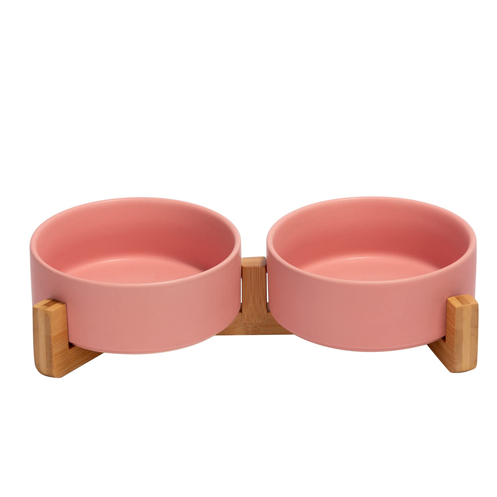spunkyjunky Ceramics Dog and Cat Bowl with Wood Stand Non-Slipped Bottom Food Water Feeder Cats Small Dogs