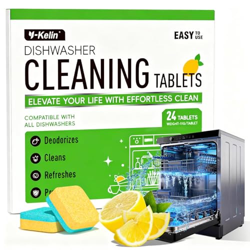 Dishwasher Cleaner and Deodorizer Tablets Dishwasher Cleaning Tablets 24 Pack - Helps Remove Limescale & Odor Prevents Buildup in Pipes Safe for All Dishwashers Lemon Scent - 12 Month Supply