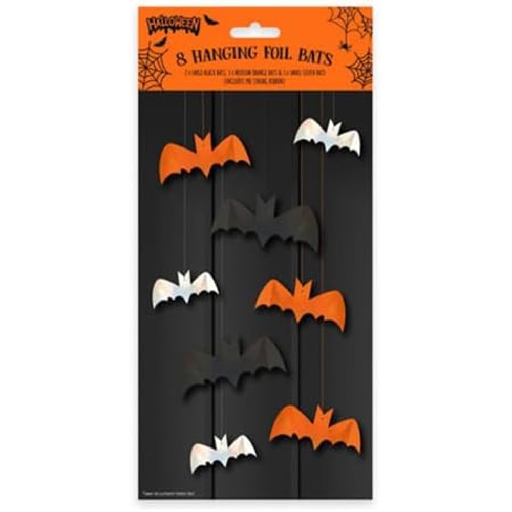 Eurowrap Assorted Foil Bats Halloween Hanging Decoration - Pack of 8