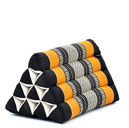 Image of Leewadee Triangle Cushion - Comfortable Backrest for TV or Reading, Incline Pillow for Relaxing Made of Kapok, 20 x 13 x 13 inches, Black Orange