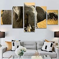 SIGNWIN 5 Panel Canvas Wall Art Animals Black and White Dramatic Duotone Expressionism Grey Modern Artwork for Home Decorations Ready to Hang - 60