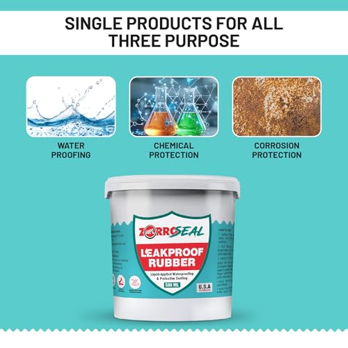 Image of AIPL Zorroseal Leakproof Rubber Coating 500 gm - Ready to Use Rubber Liquid for Long Lasting Waterproofing of Sheet Joints, Roof & Wall Cracks, Gutters, Solar Panels, DIY Leak Repair - Black
