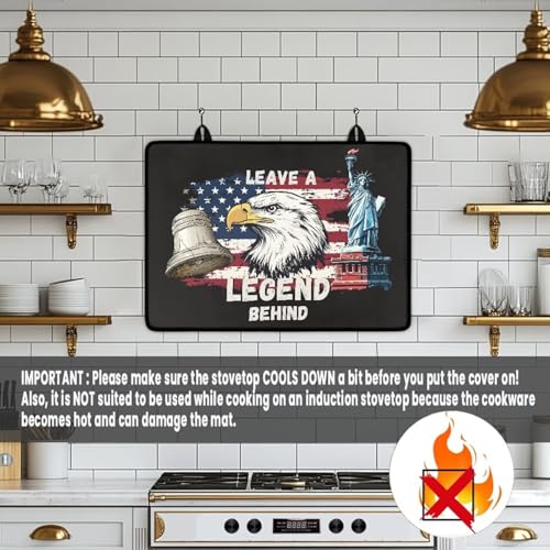 Image of Poceacles 4th of July Stove Cover for Glass Top Stovestop, Induction Electric Stove Cover Protector Oil Resistant Heat Resistant Washer Dryer Top Mat, 29 inch x 21 inch, Eagle Statue of Liberty American Flag