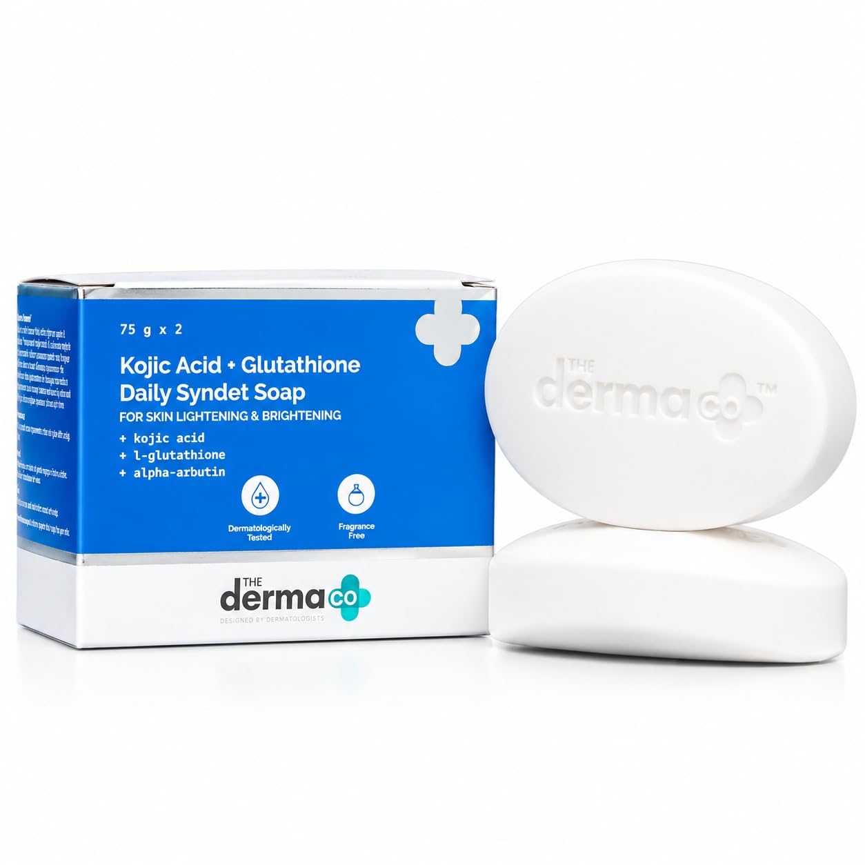 The Derma Co Kojic Acid + Glutathione Daily Syndet Soap with Kojic Acid, L- Glutathione & Alpha-Arbutin for Skin Lightening & Brightening