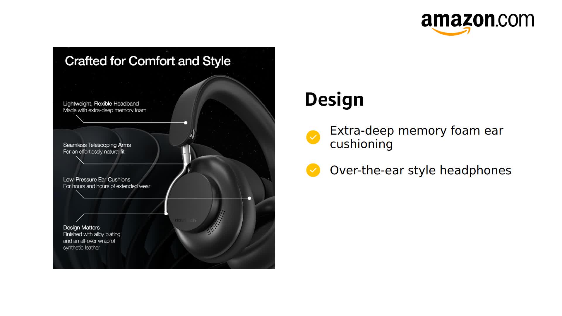 Amazon.com: Naztech Aura 360 Midnight 24HR ANC Over Ear Headphone