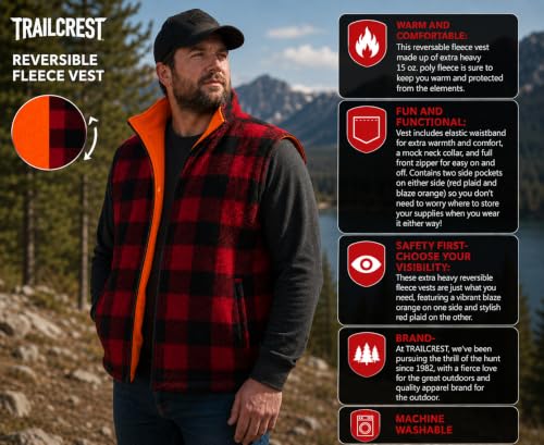 Image of Men's Reversible Camo / Buffalo Red Plaid & Orange Fleece Hunting Vest