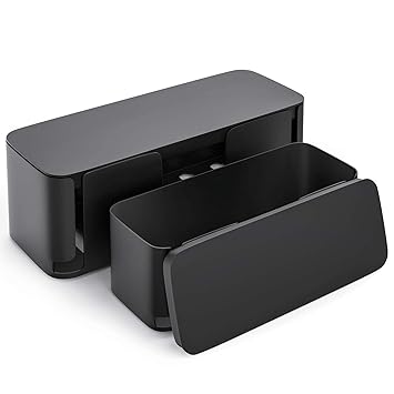 Cable Management Box, 2 Pack Cable Organizer Box, Large and Medium Size Cord Box, Cord Hider Box to Hide Surge Protector Cover on Desk or Floor - Black