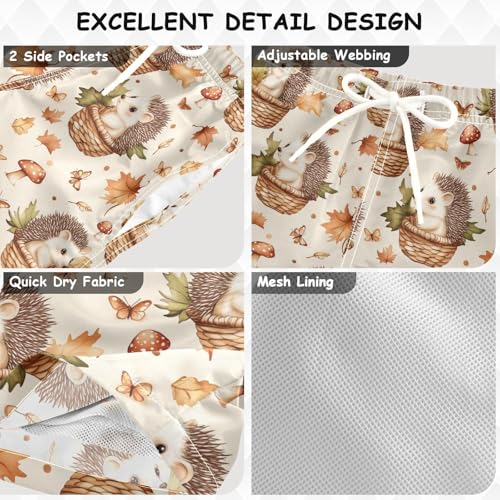 Boys Swim Trunks Quick Dry UPF 50+ Beach Board Shorts Kids Bathing Suits Swimsuit 2T Hedgehog Mushroom Leave3