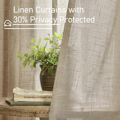 Image of LAMIT Linen Curtains 63 Inch Length 2 Panels for Bedroom, Semi Sheer Drapes Light Filtering Neutral Window Treatments with Bronze Grommet for Living Room Rustic Country Decor, Taupe, 52 X 63 Inch