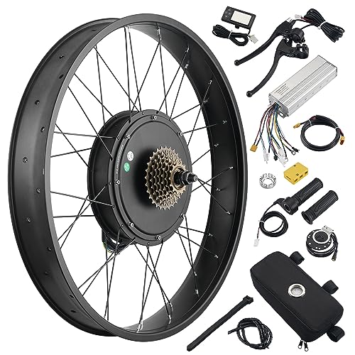 AW 26'x4' Fat Tire 48V Ebike Electric Rear Wheel Bicycle Kit Electric Bike Conversion Kit LCD Display 1500W Hub Motor Kit Dual Mode Controller
