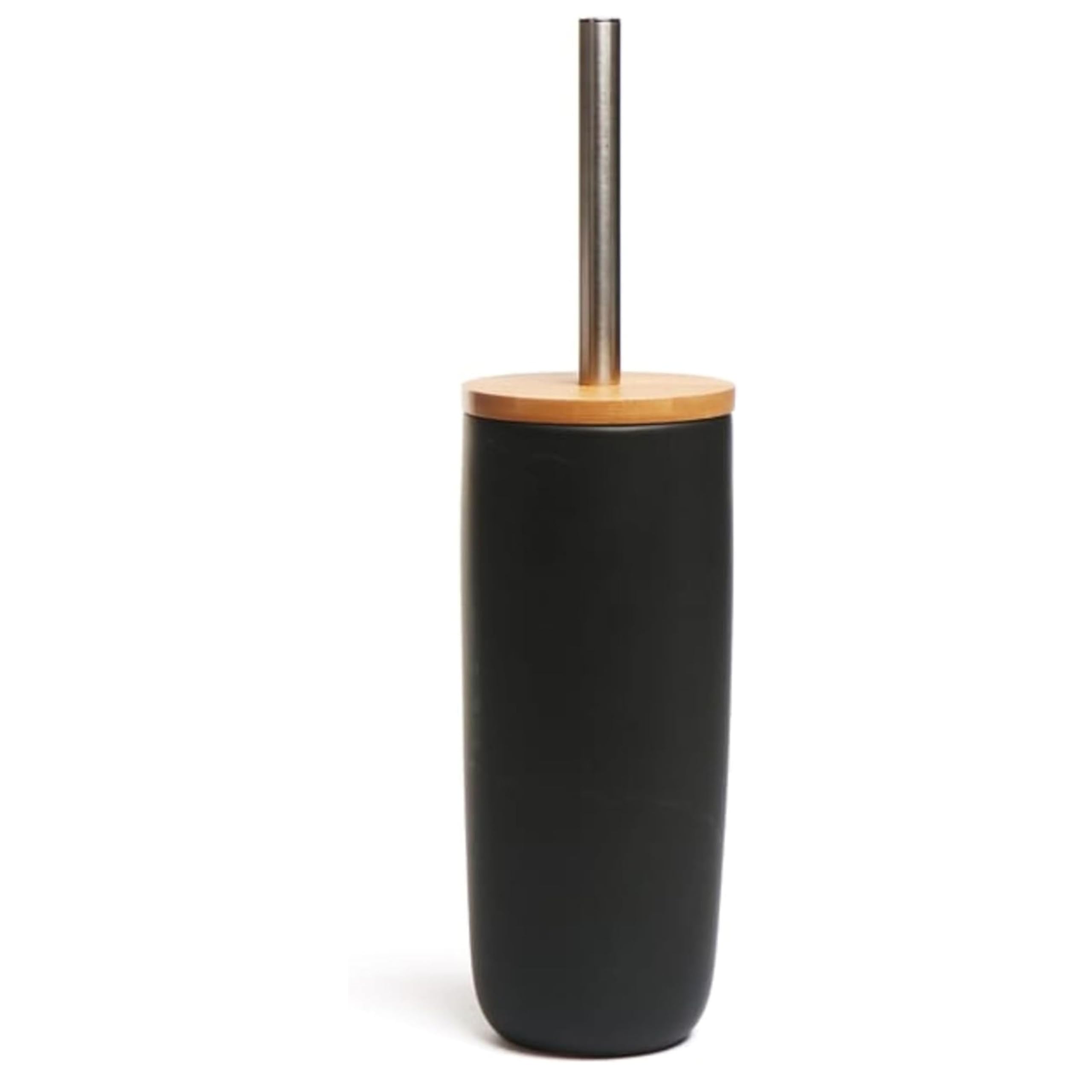 AAMEN Toilet Brush & Holder With Bamboo Lid, Plastic & Toilet Cleaner, Toiletbrush Bathroom Accessories, Bamboo Lid Toilet Brushs & Ceramic Holder, Bathroom Cleaning Brushs (Black)