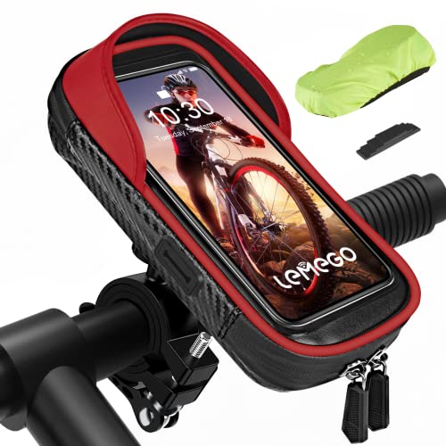 LEMEGO Soporte teléfono Bicicleta Moto Impermeable, Bolsa Manillar Bicicleta Moto Scooter para Teléfono 4.7-7 Pulgadas, Porta Móvil Rotación 360° con Cubierta