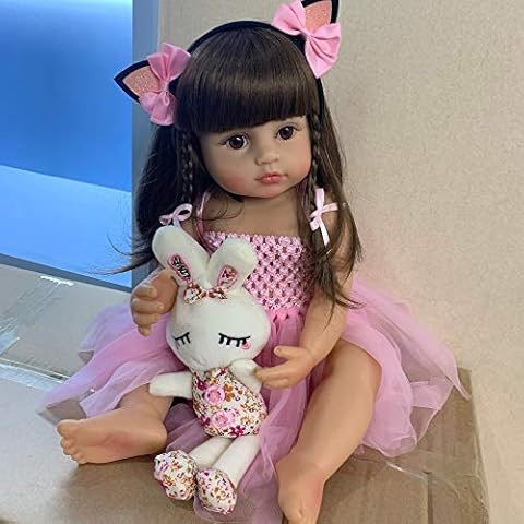 Reborn Baby Dolls Silicone Vinyl Full Body Girls 22 inches 55cm Toddlers Newborn Princesses Waterproof with Pink Dress Eyes Open for Birthday Xmas Gifts Cover