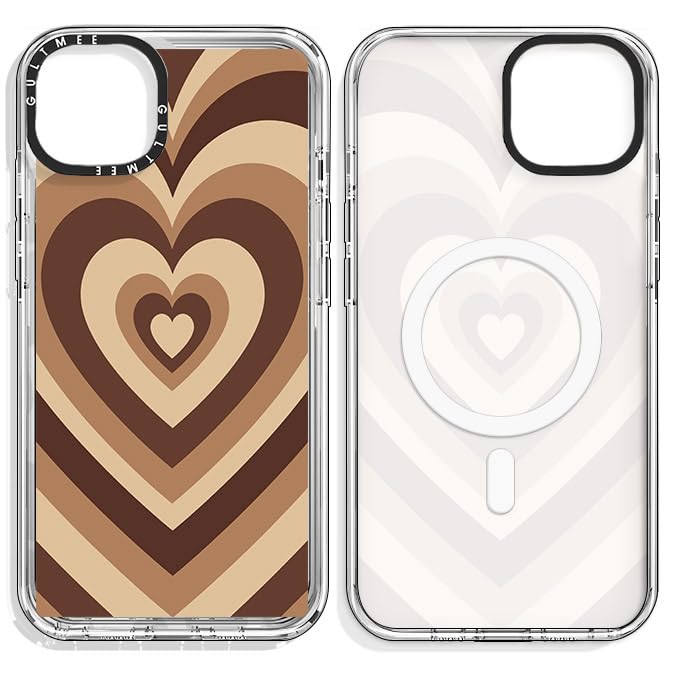 GULTMEE Magnetic for iPhone 14 Case/iPhone 13 Case Brown Heart Print [Compatible with MagSafe][Military-Grade Drop Tested] Protective Slim Cover for