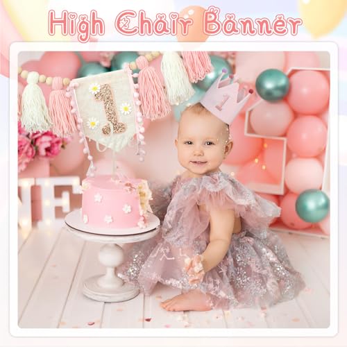 Bannière Chaise Haute 1er Anniversaire Rose Décoration Fête Bébé - 7