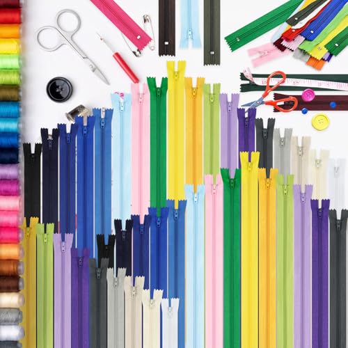 Image of Zippers, DOITEM 72 pcs Zippers for Sewing 8 Inch 16 Inch 24 Inch Multicolor Nylon Coil Zipper for Sewing and Crafts 24 Colors