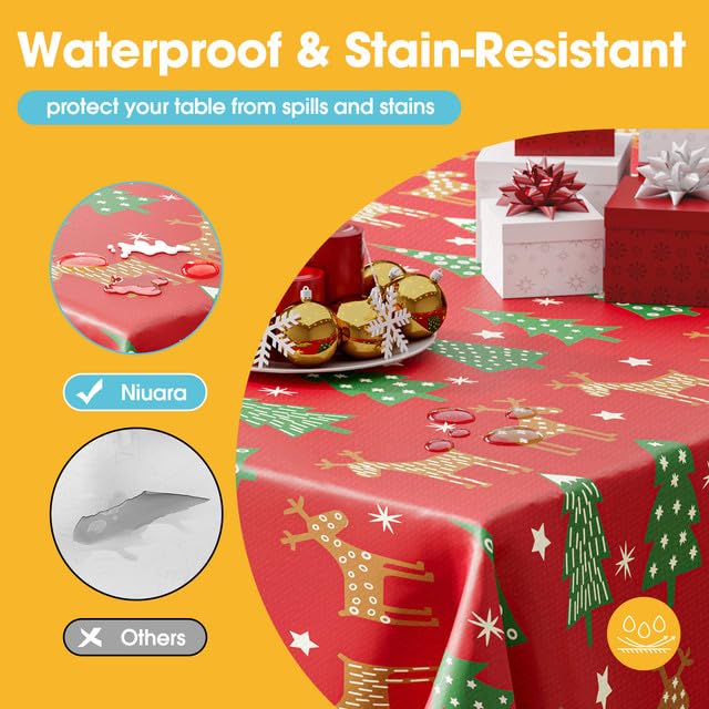 Image of Niuara Christmas Red Plastic Table Cloth - 4 Pack 54 inch x 108 inch Rectangle Disposable Tablecloths for 6FT Tables, Table Cover for Party, Holiday & Gathering Use