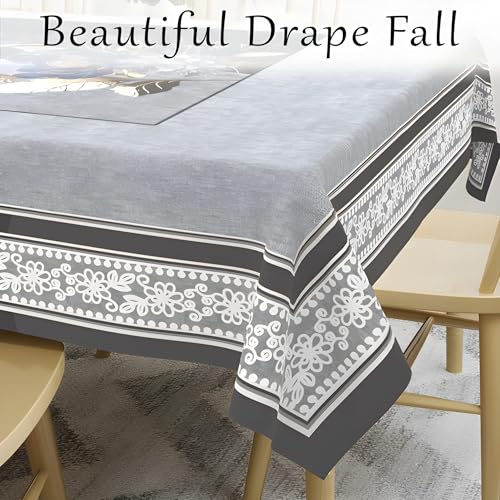 Image of Cloth Fusion Velvet Floral Dining Table Cover Cloth 6 Seater with Stunning Gold Foil Design for Home Decor (60x90 Inch, Black)