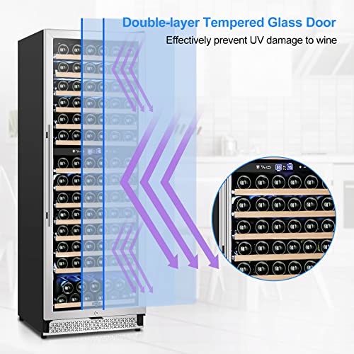 Tylza 24 Inch Wine Fridge Dual Zone, 154 Bottle Wine Cooler Refrigerator With Stainless Steel