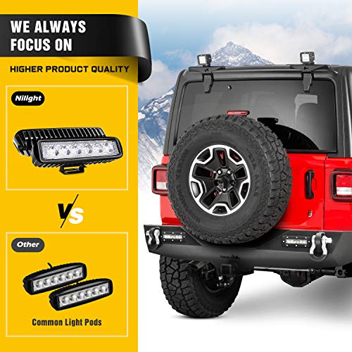 Image of Nilight Rear Bumper Compatible for 2018-2024 Jeep Wrangler JL Rock Crawler Bumper with Hitch Receiver & 2X Upgraded 18W LED Lights Off Road Textured Black