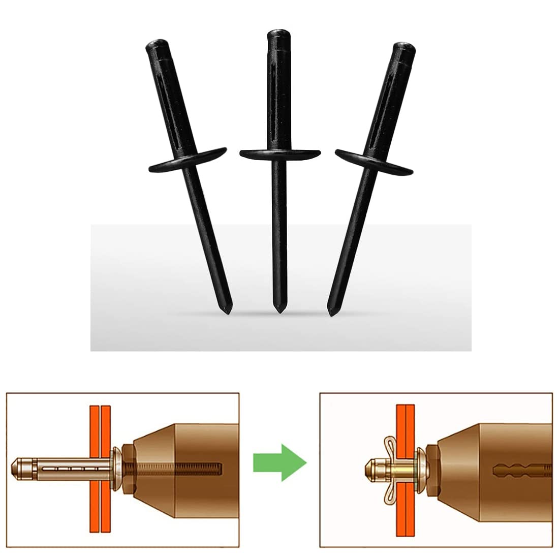 Reserved Parking Signs Black 3/16" Tri-Fold Exploding Aluminum Mandrel Pop Rivets - 25 Pack For Oversized Holes Exploding Rivets