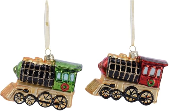 Festive Polar Express Train Tree Baubles/Decorations - Red and Green - 10cm