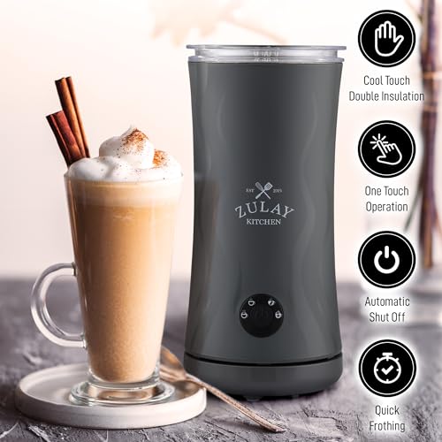 Image of Zulay 4-in-1 Milk Frother and Steamer - Automatic Hot and Cold Foam Maker with Auto Shut Off & Temperature Control for Coffee, Latte, Cappuccino, Hot Chocolate - Gray
