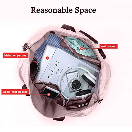 Travel Bags For Women and Men,Waterproof Sports Duffel Bag Outdoor Gym Bag,The Weekend bag with Shoes Compartment and Wet Pocket Suitable for Overnight Vacation-Pink