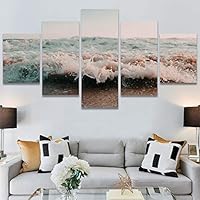 SIGNWIN 5 Panel Canvas Wall Art Beach Blue Coastal Cool Photography Relax/Calm for Home Decorations Ready to Hang - 60