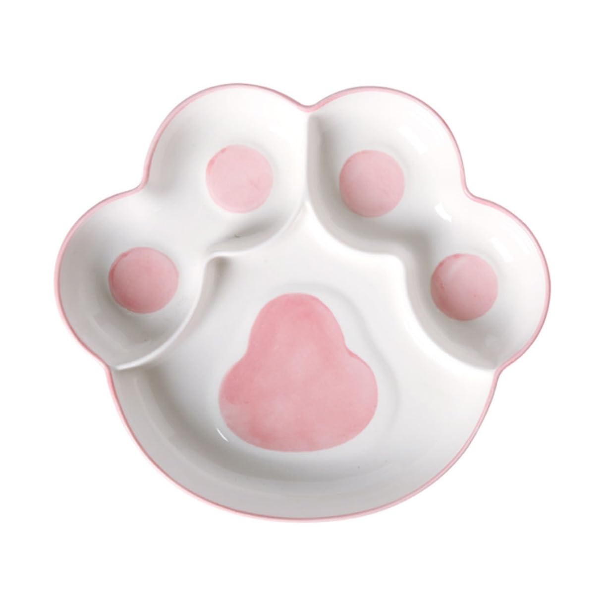 Uonlytech Assiette en Céramique à Compartiments 9 Pouces Couleur Rose, Plaque D’Accueil Multifonction pour Fruits Et Collations, Usage Quotidien Et Repas Équilibré, Design Original Patte De Chat