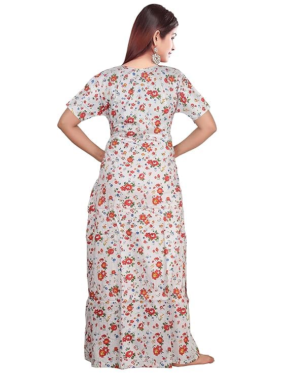 Image of Keyocean Women's Cotton Printed Maxi Night Gown Nighty (Pack of 4)