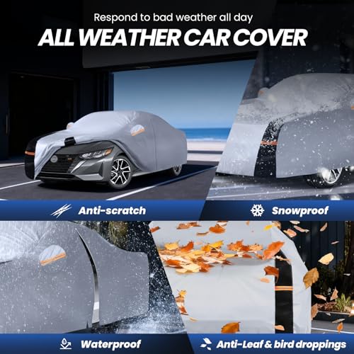Image of Multi-Layer Car Cover Custom Fit for Nissan Sentra(1999-2026), 100% Waterproof All Weather for Automobiles, Gift with Towel, Heavy Duty Car Covers for Rain Sun UV Protection with Door Zipper