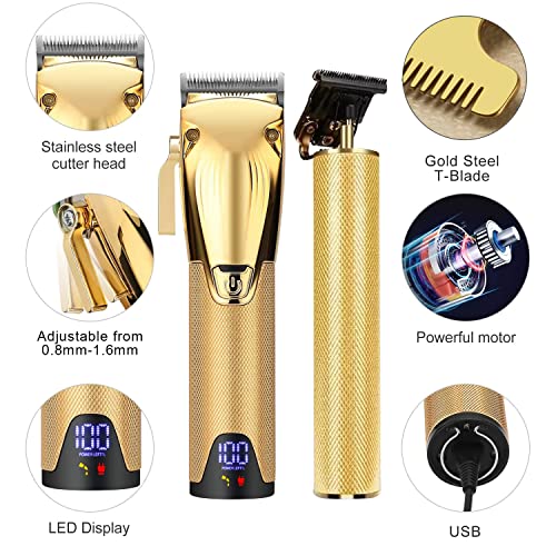 Ruzros Professional Hair Clippers For Men Cordless Barber Hair Cutting Kit Beard Trimmers Haircut Grooming Kit（Gold） #TOP2