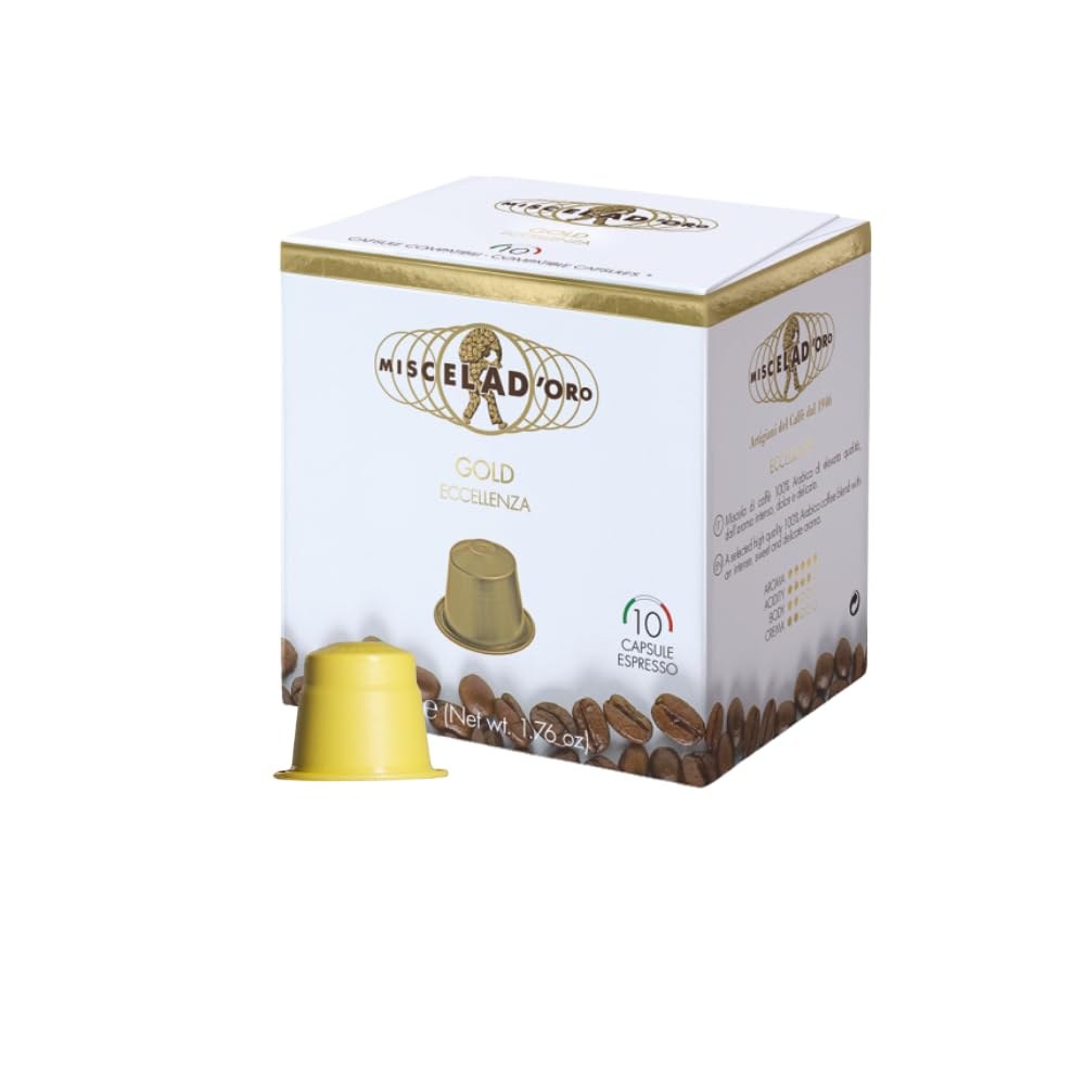 Miscela d'Oro GOLD - Capsule Compatibili Nespresso®* - 100% Arabica - 10 confezioni da 10 capsule (totale 100 Capsule) - Caffè aromatico