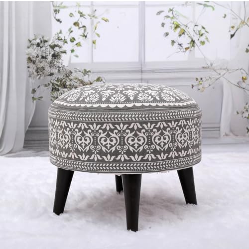 Image of Stool Ottoman Pouffes for Living Room, Kitchen, Home, Office Furniture with Soft Cotton Cushion Mudda Footrest Stool for Chair Sofa Bed Dressing Decor, Mandala Grey (14 Inch Pack of 1)