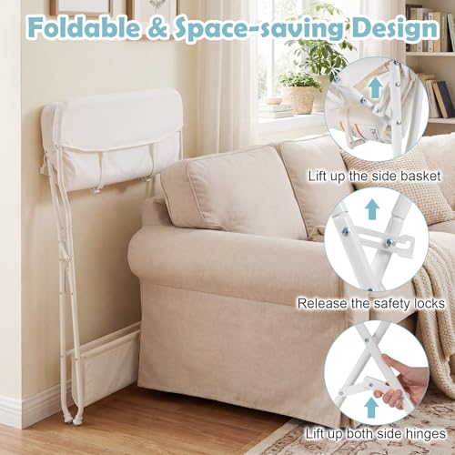 Image of Costzon Changing Table, Portable Baby Changing Table Foldable Diaper Changing Station with Safety Belt, Large Storage Rack & Shelf, Nursery Organizer for Newborn Infant (Beige)