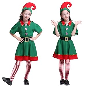 Funjoyz Elfo Navideño Disfraz Para NiñOs Niñas Niños,Conjunto de Disfraz de Elfo Navideño Verde Para NiñOs,Disfraz para Niñas Niños Navideño Año Nuevo Mascarada Cosplay Carnaval CumpleañOs