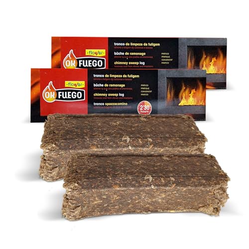 FLOWER x2 Tronco Deshollinador Autolimpieza Chimeneas y Estufas 1,5 KG | Elimina y Previene Acumulación Hollín | Arde 2,5 Horas | Fácil de Usar | Reduce Consumo Combustible | Evita Incendios y Atascos