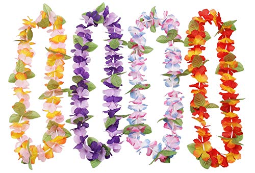 Oojami 12 Hawaiian Ruffled Simulated Silk Flower Leis Novelty (1 Dozen)