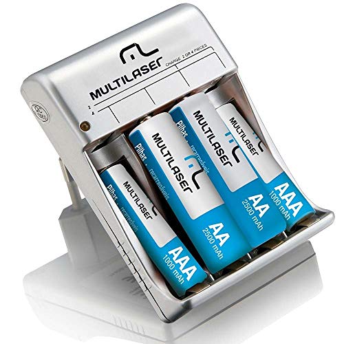 Carregador De Pilhas Aa/Aaa + 2 Pilhas Aa 2500Mah + 2 Pilhas Aaa 1000Mah Multilaser - CB04...