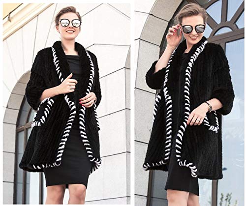 LVCOMEFF Women Genuine Knitted Mink Fur Long Coat Winter Black Gray Beige White4