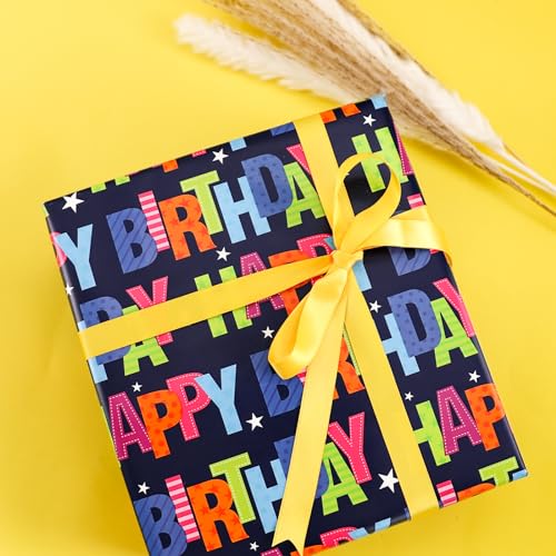 Nescci Birthday Wrapping Paper,Birthday Gift Wrapping Paper,Wrapping Paper Roll-17 Inch X 32.8 Feet Per Roll,Colorful Happy Birthday Pattern For Boys Girls thumb #2