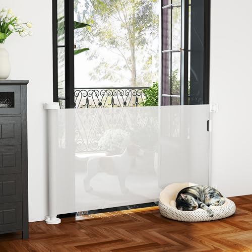 PawHut Treppenschutzgitter Ausziehbar 0-136cm 87 cm Hoch Türschutzgitter Treppenschutzrollo Absperrgitter Treppengitter für Haustiere Türgitter Schutzgitter Geeignet für Treppen Türen Innen & Außen