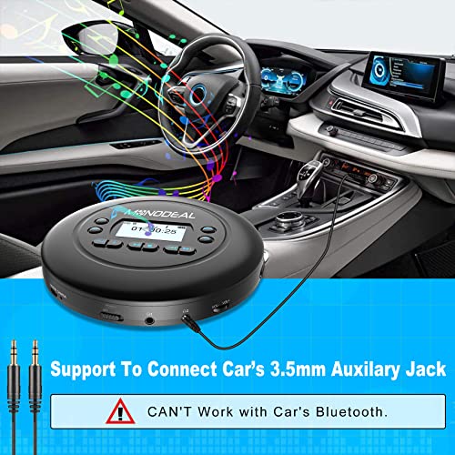 MONODEAL Tragbarer CD Player Bluetooth, Wiederaufladbar Discman für Auto und Kinder, Anti-Skip, klein mit Kopfhörer
