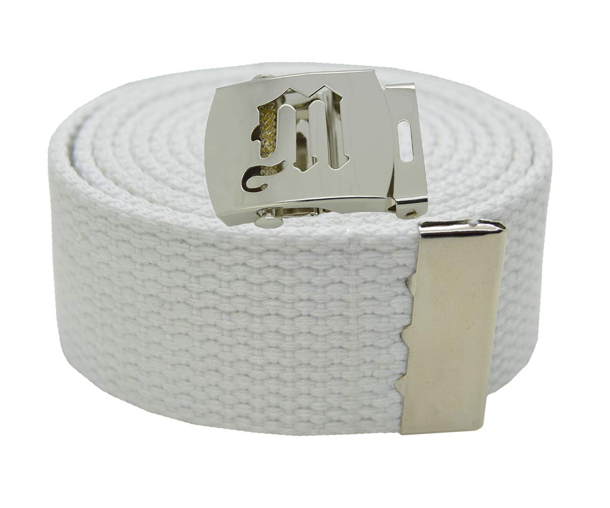 BodyJewelryOnline Old English Initial M Canvas Military Web Belt & Silver Buckle 60 Inch