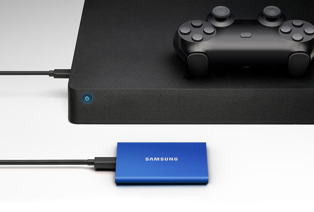 Samsung SSD Externe T7 500 Go, Bleu, MU-PC500H/WW, Vitesse de lecture/écriture jusqu'à 1050 Mo/s, Sécurisation par mot de passe