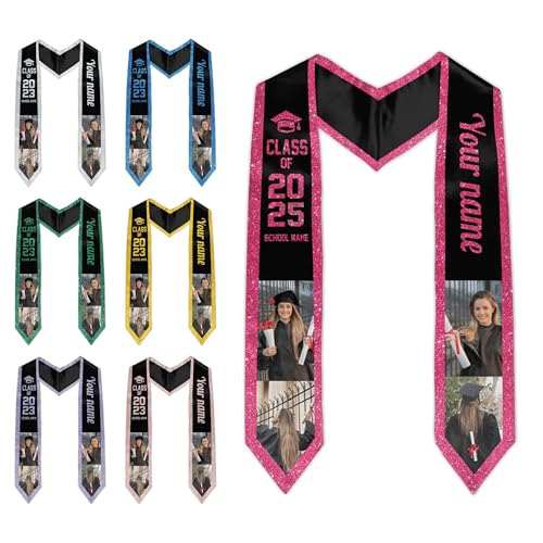 Vcmaluco Custom Graduation Stole Sash - Personalized Name & Photos - Class Of 2025 - Graduation Gift