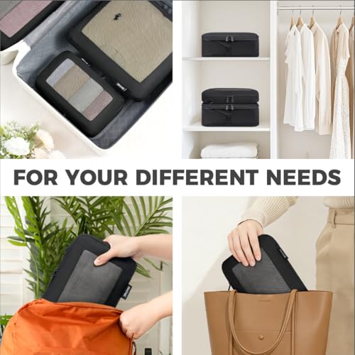 Image of BAGAIL 4 Set /6 Set /8 Set Compression Packing Cubes Travel Accessories Expandable Packing Organizers (Square Mesh, 05-Jet Black)