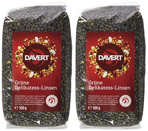 Davert Grüne Delikatess-Linsen, 2er Pack (2 x 500 g) - Bio