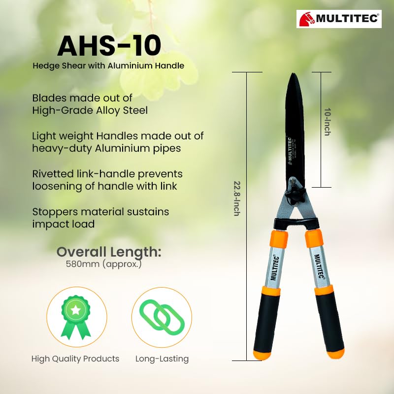 MULTITEC Heavy Duty 10 Inch Carbon Steel with Teflon Coated Wavy Blade Hedge Shear | Pruning Clipper Cutting for Outdoor Gardens | Razor Sharp Blade Scissor with Aluminum Handle Shear - Image 4 thumbnail